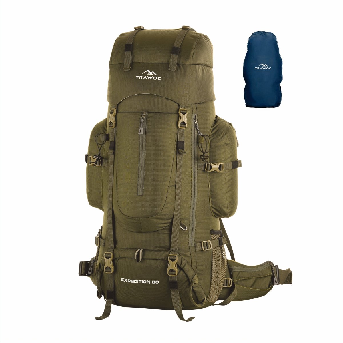 EXPEDITION 80L Rucksack with shoe compartment & Rain Cover - Olivegreen (Clearance Sale) - TRAWOC