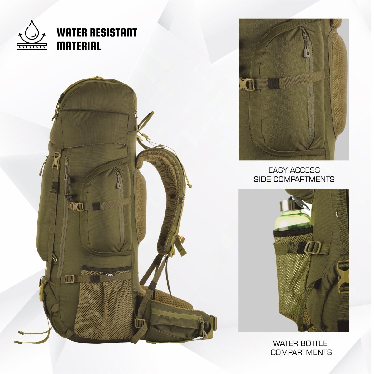 EXPEDITION 80L Rucksack with shoe compartment & Rain Cover - Olivegreen (Clearance Sale) - TRAWOC