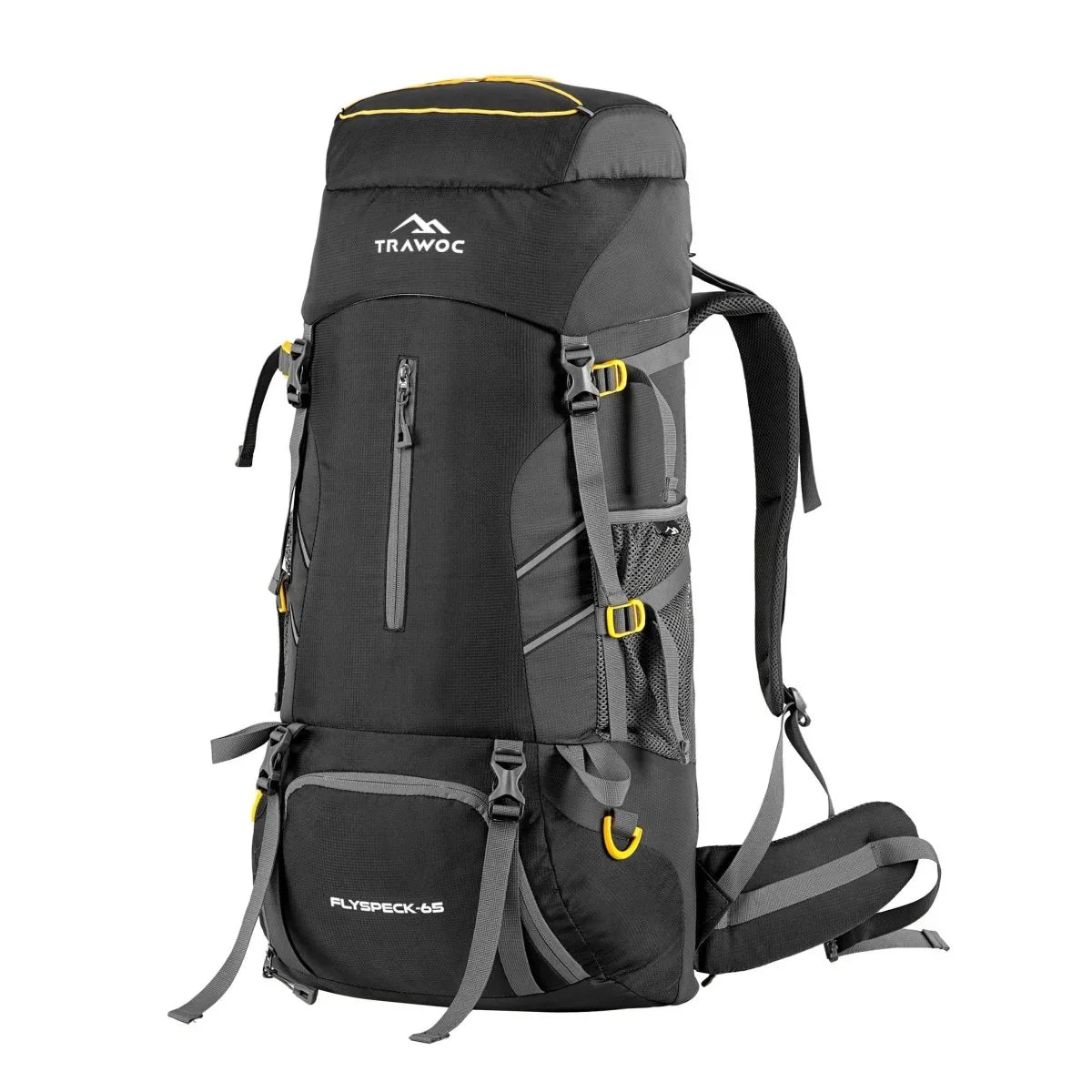 Flyspeck 65 L Travel Backpack with Lightweight Build & with Multi - Pocket Design – Black - TRAWOC