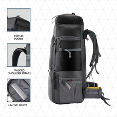 Stonex 60 L Backpack with Ergonomic Shoulder Straps & Lightweight Build, for men & women - Black