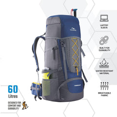 Omega 60 L Backpack with Lightweight Build & with Ergonomic Shoulder Straps - Navyblue(clearance sale) - TRAWOC
