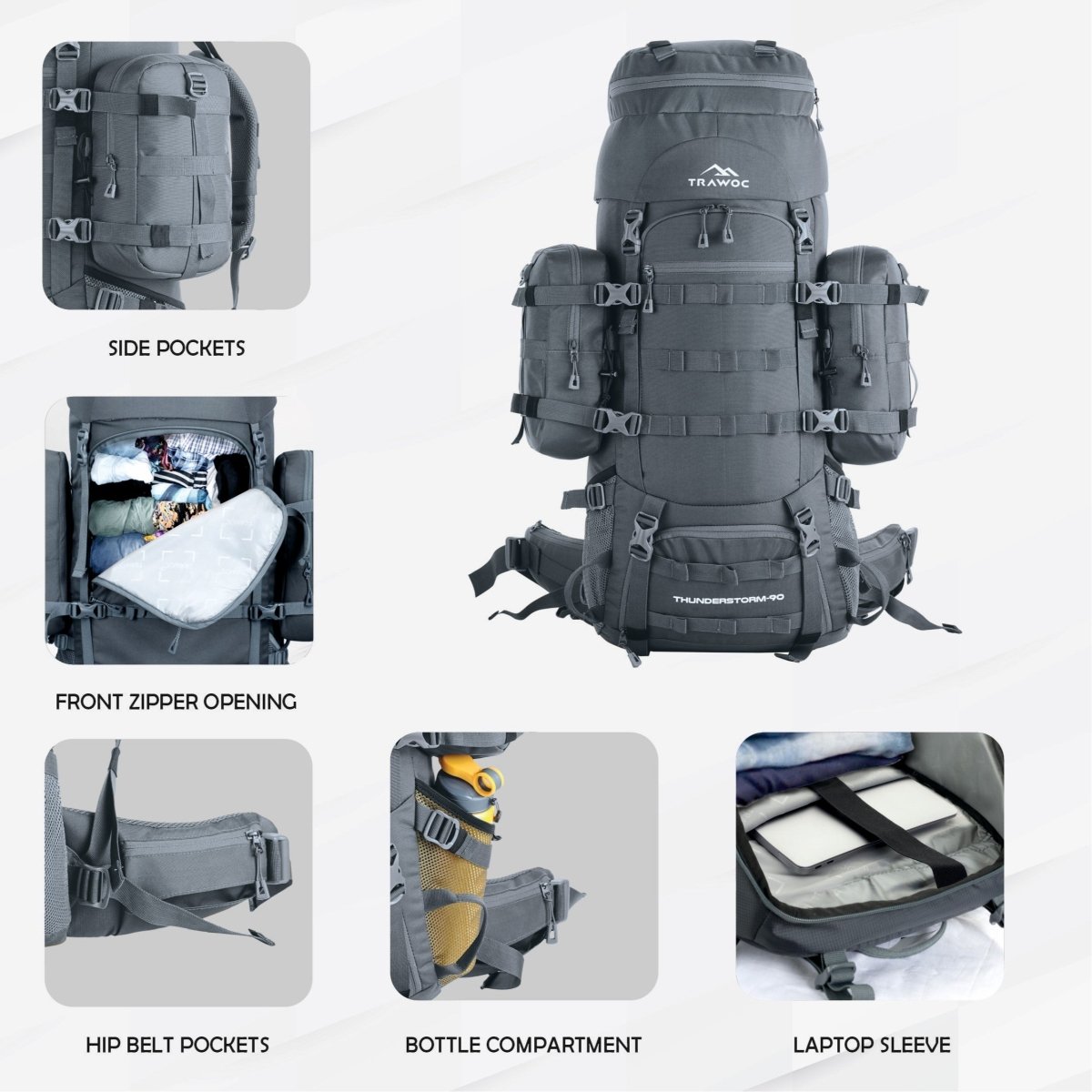 Thunderstorm 90L Rucksack for Men & Women with Shoe Compartment & Water - Resistant Fabric - Olivegreen (Clearance Sale) - TRAWOC