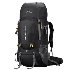 Trailblaze 75 L Trekking Bag with Rain Cover & Durable Zippers - Black - TRAWOC