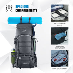 Triumph X 75 L Travel Backpack for Men & Women with Spacious Main Section & Shoe Compartment - Grey (Clearance Sale) - TRAWOC