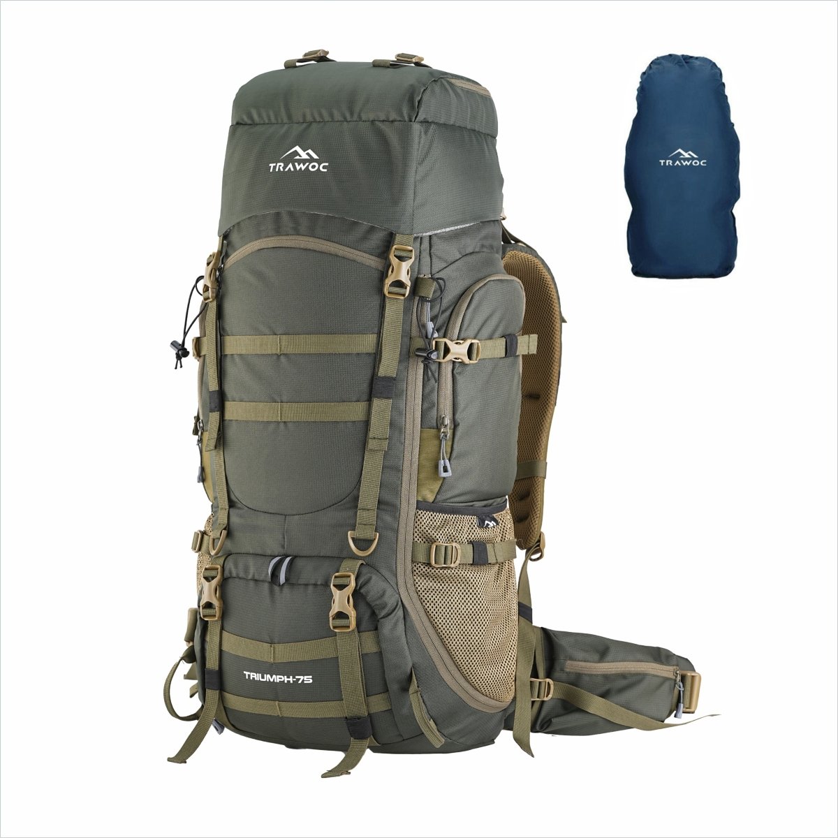 Triumph X 75 L Travel Backpack for Men & Women with Spacious Main Section & Shoe Compartment _ Hunter green - TRAWOC