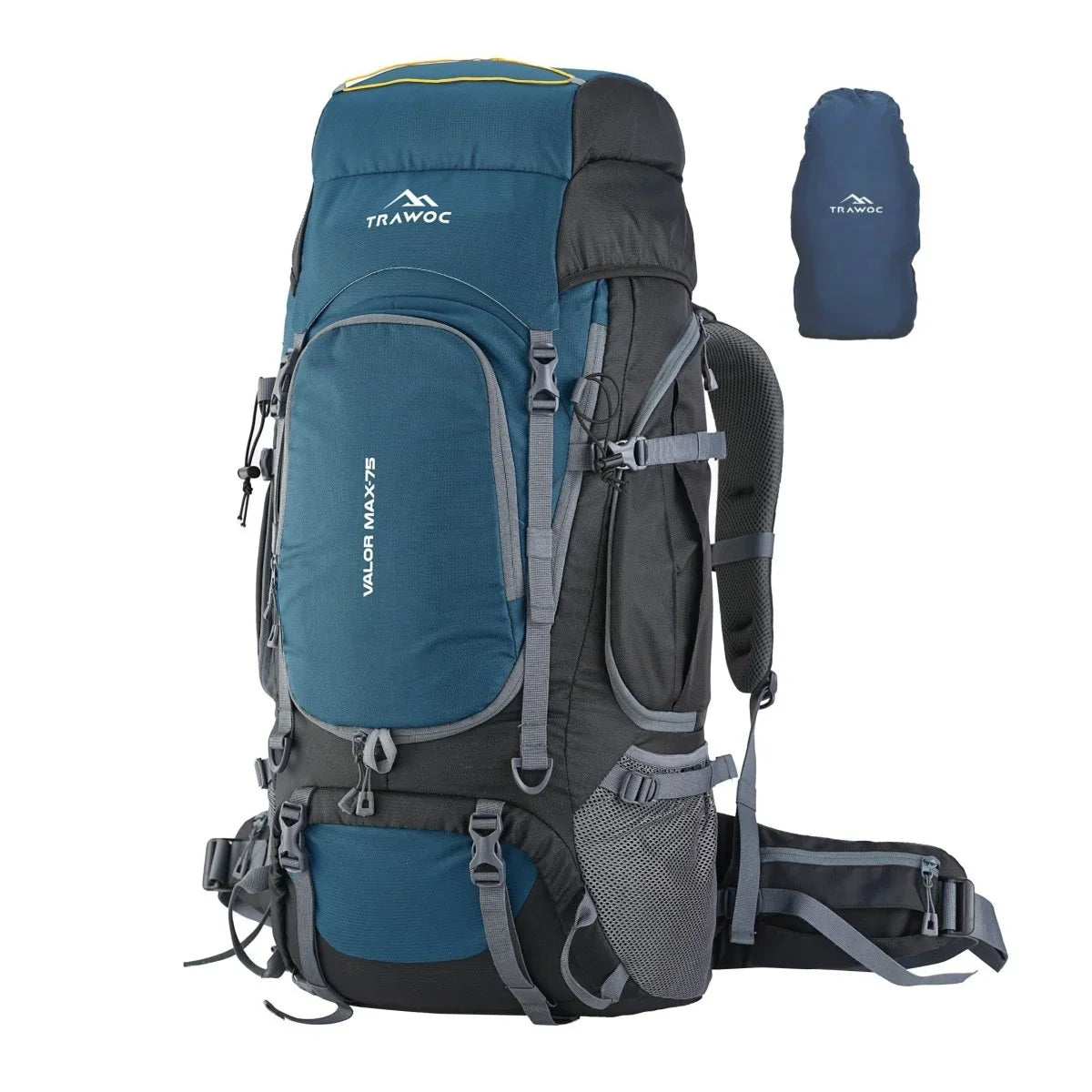 Valor Max 75 L Backpack with Ergonomic Shoulder Straps & Shoe Compartment - English Blue - TRAWOC