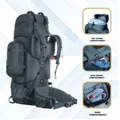 Wildwing 95L (80+15) Bag for Hiking & Travel with Shoe Compartment & Water - Resistant - grey (Clearance Sale) - TRAWOC