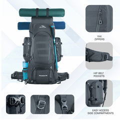 Wildwing 95L (80+15) Bag for Hiking & Travel with Shoe Compartment & Water - Resistant - grey (Clearance Sale) - TRAWOC