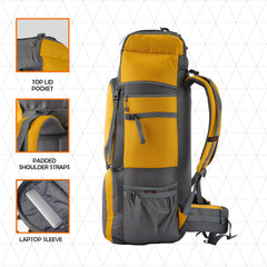 Stonex 60 L Backpack with Ergonomic Shoulder Straps & Lightweight Build, for men & women - Yellow