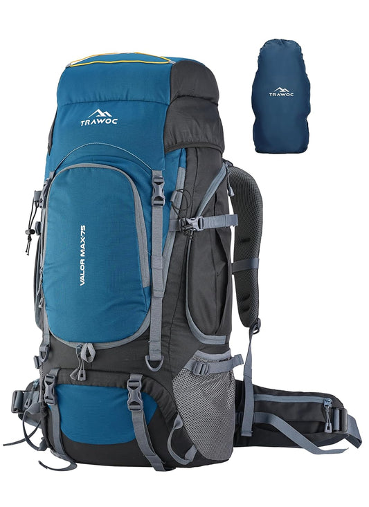 Valor Max 75 L Backpack with Ergonomic Shoulder Straps & Shoe Compartment-English Blue