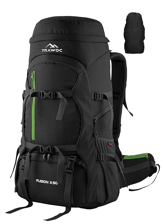 FUSION X 50 L internal frame Bag with Rain Cover and Shoe Compartment - Black