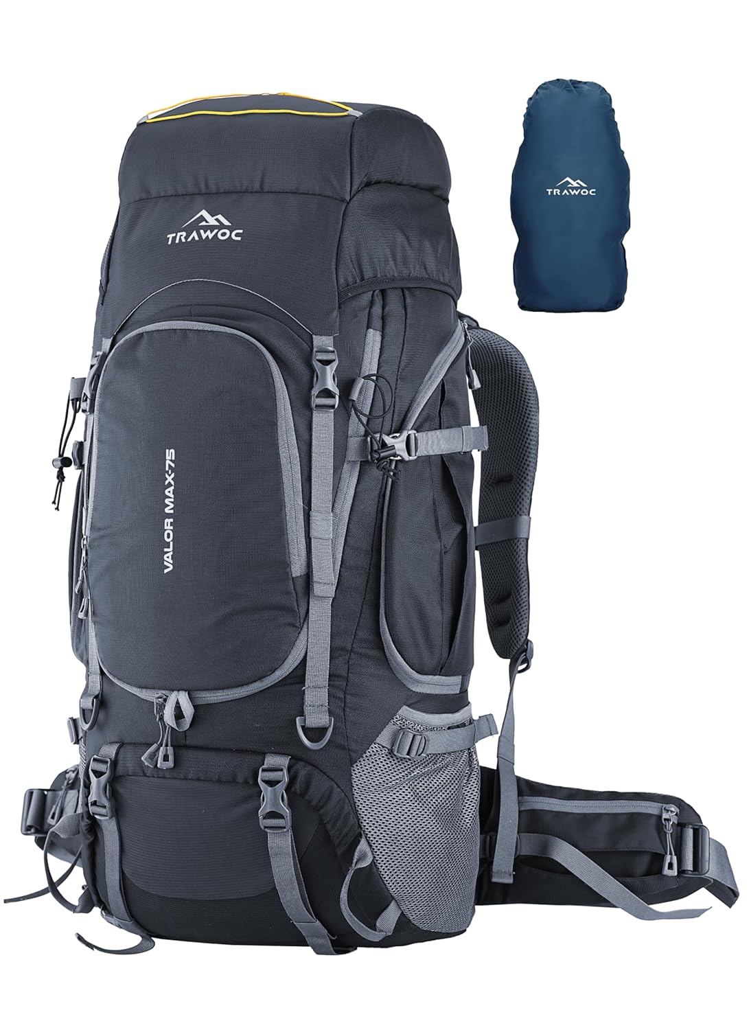 Valor Max 75 L Backpack with Ergonomic Shoulder Straps & Shoe Compartment - Grey - Grey