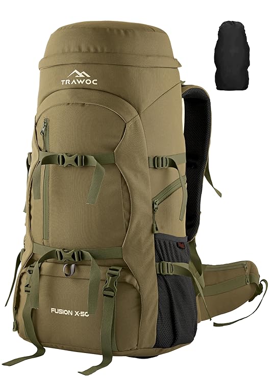 FUSION X 50 L internal frame Bag with Rain Cover and Shoe Compartment - Olive Green
