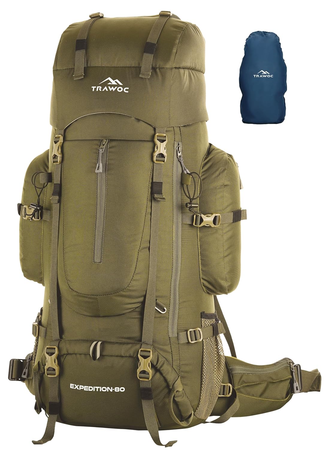 EXPEDITION 80L Rucksack with shoe compartment & Rain Cover - Olive Green