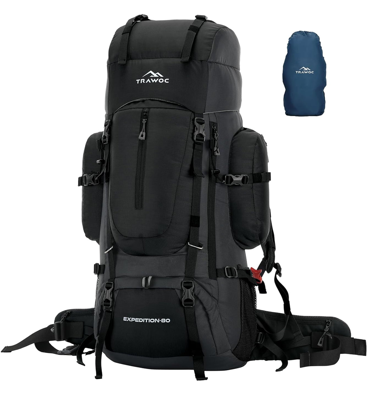EXPEDITION 80L Rucksack with shoe compartment & Rain Cover - Black