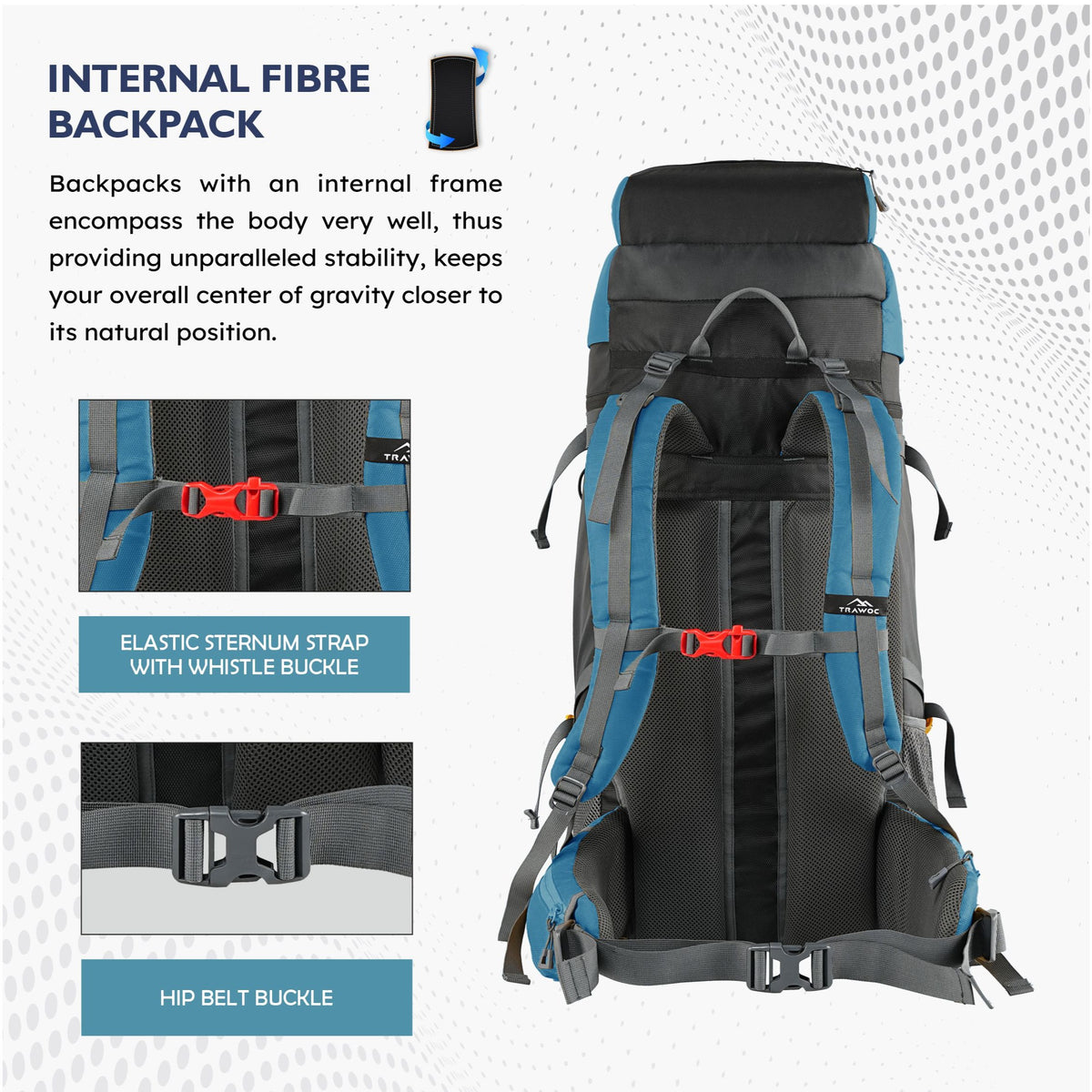 Terrabound 60 L Rucksack featuring  Shoe Compartment & Durable Zippers – EnglishBlue