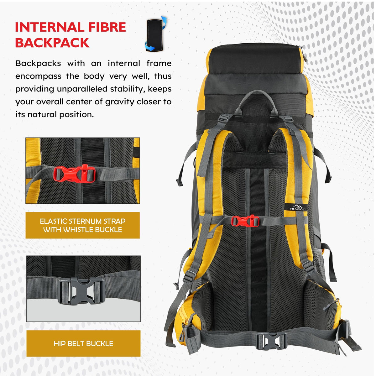 Terrabound 60 L Rucksack featuring  Shoe Compartment & Durable Zippers – Yellow