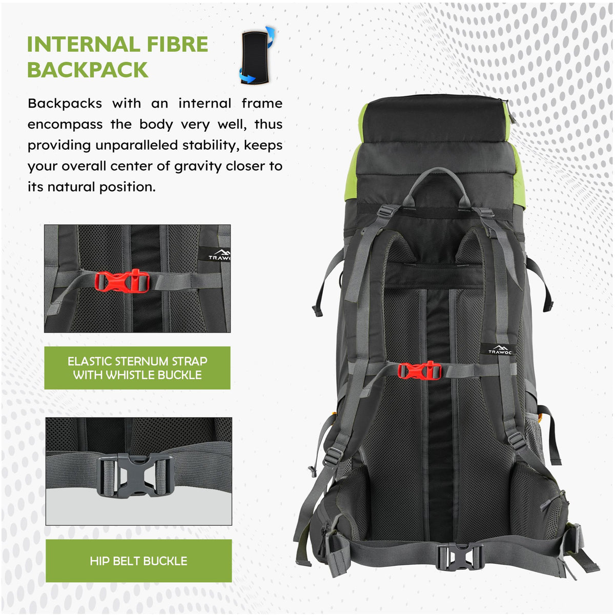 Terrabound 60 L Rucksack featuring  Shoe Compartment & Durable Zippers – Green