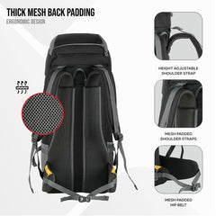 GRITMAX 55 L  Front & Top Open Backpack for Hiking Trekking  Bag for Men & Women with Rain Cover-Grey