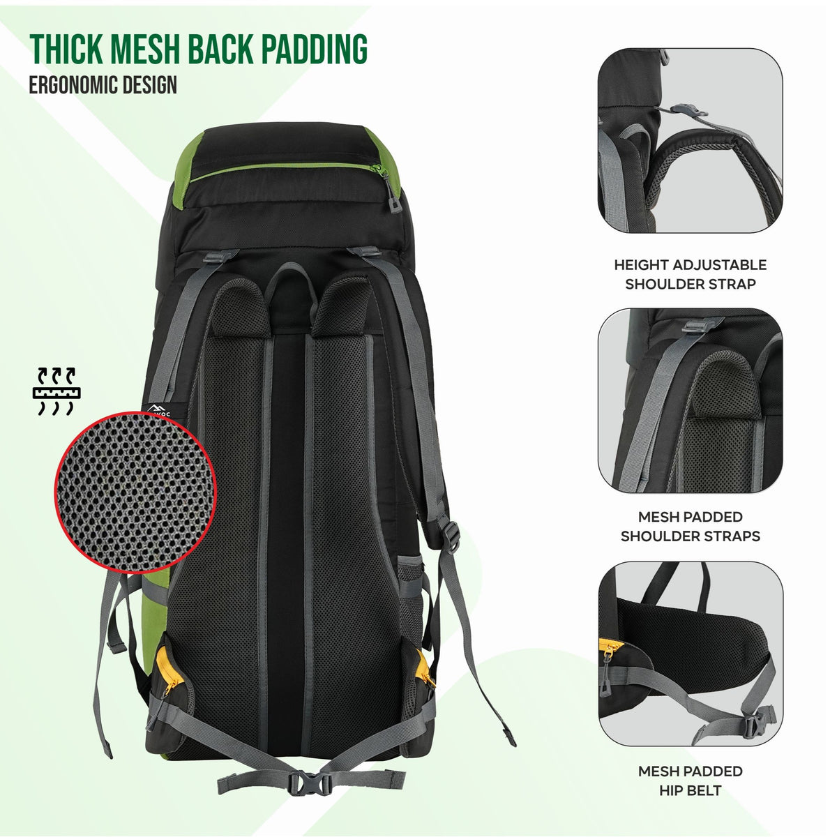 GRITMAX 55 L  Front & Top Open Backpack for Hiking Trekking  Bag for Men & Women with Rain Cover-Green