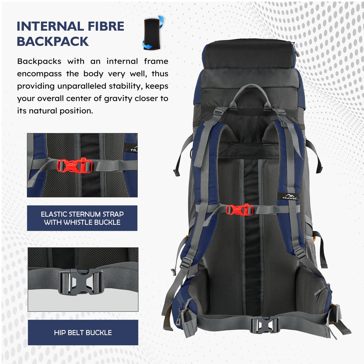 Terrabound 60 L Rucksack featuring Shoe Compartment & Durable Zippers - Navy Blue