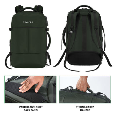 TPB01- 45L Laptop Bag  with Anti-Theft Lock, Expandable Storage, USB Charging, Suitcase-Style Opening - Huntre green