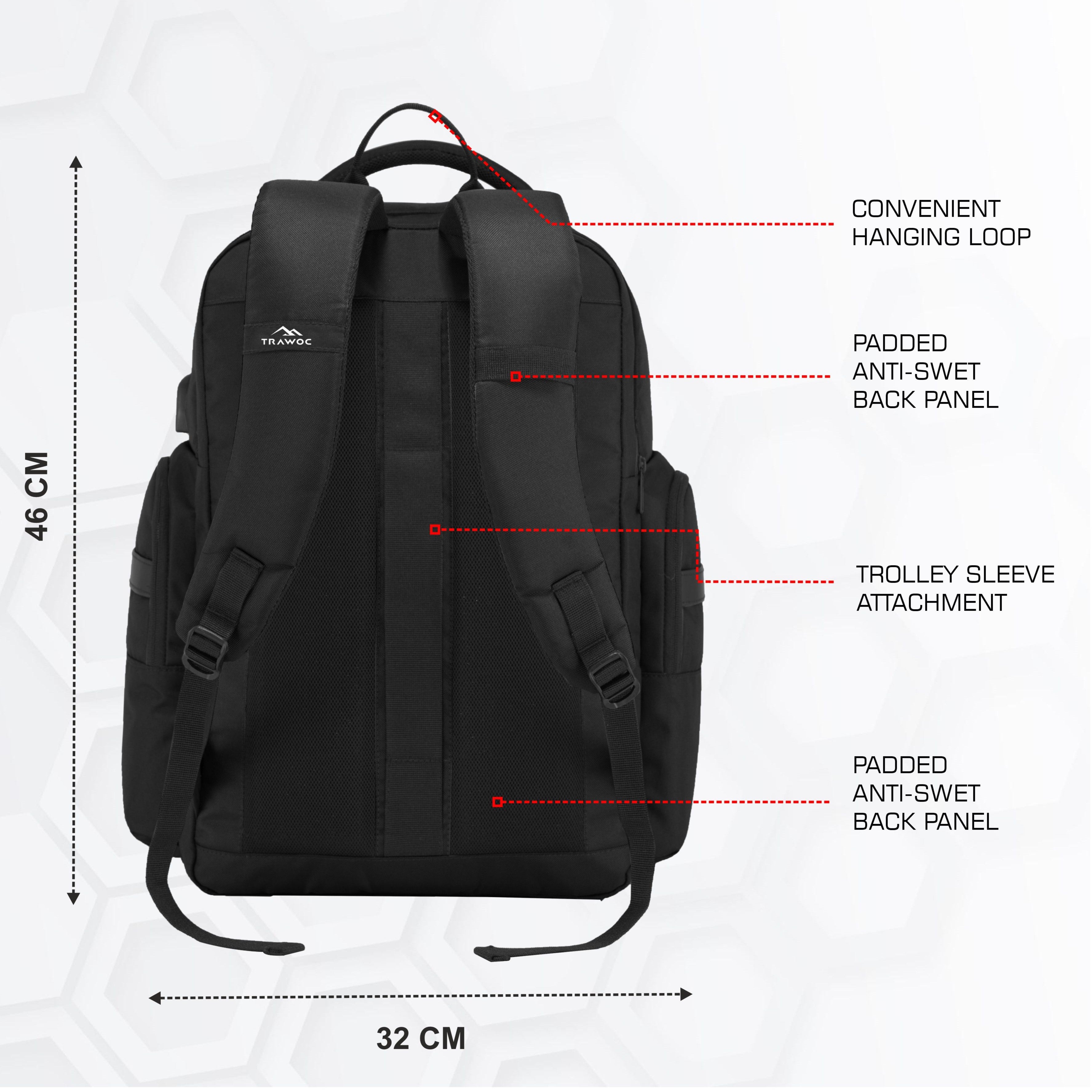 30l backpack laptop back support TPB03 35L Laptop Backpack-Black |Water Resistant, Spacious Design, USB Charging Port