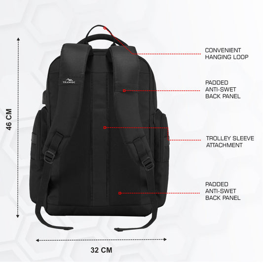 TPB03 - 30L office & Travel Bag with 16-Inch Laptop Compartment, Suitcase-Style Opening, USB Charging - Black