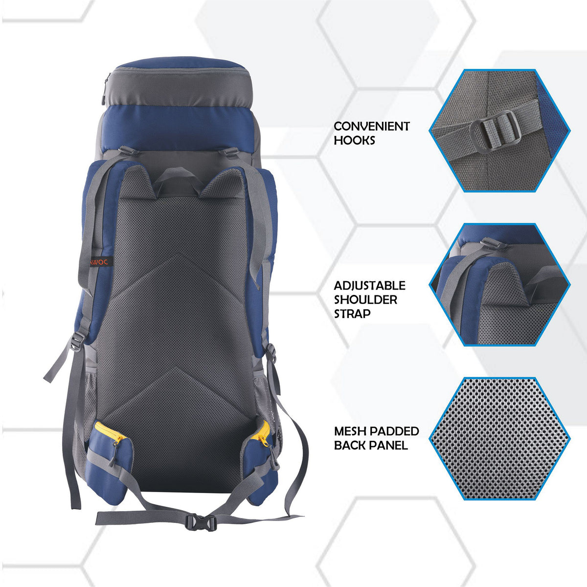 Omega 60 L Backpack with Lightweight Build & with Ergonomic Shoulder Straps- Navyblue