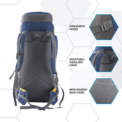 Omega 60 L Backpack with Lightweight Build & with Ergonomic Shoulder Straps- Navyblue