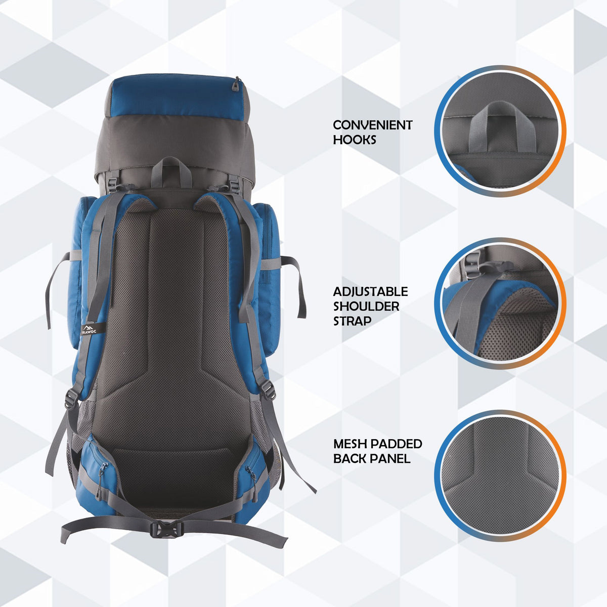 Vortex 60 L Travel Backpack with Laptop Compartment & Durable Zippers - English Blue
