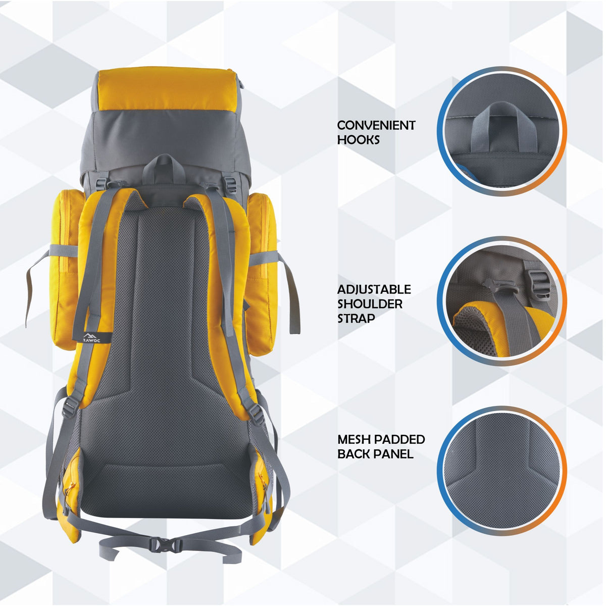 Vortex 60 L Travel Backpack with Laptop Compartment & Durable Zippers - Yellow