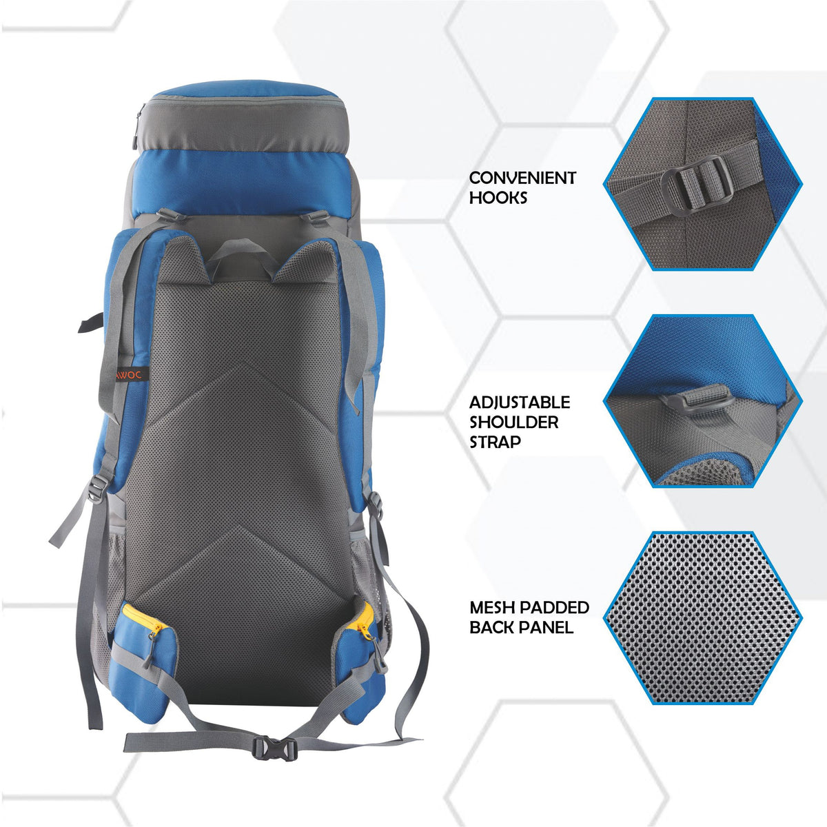 Omega 60 L Backpack with Lightweight Build & with Ergonomic Shoulder Strap - Blue