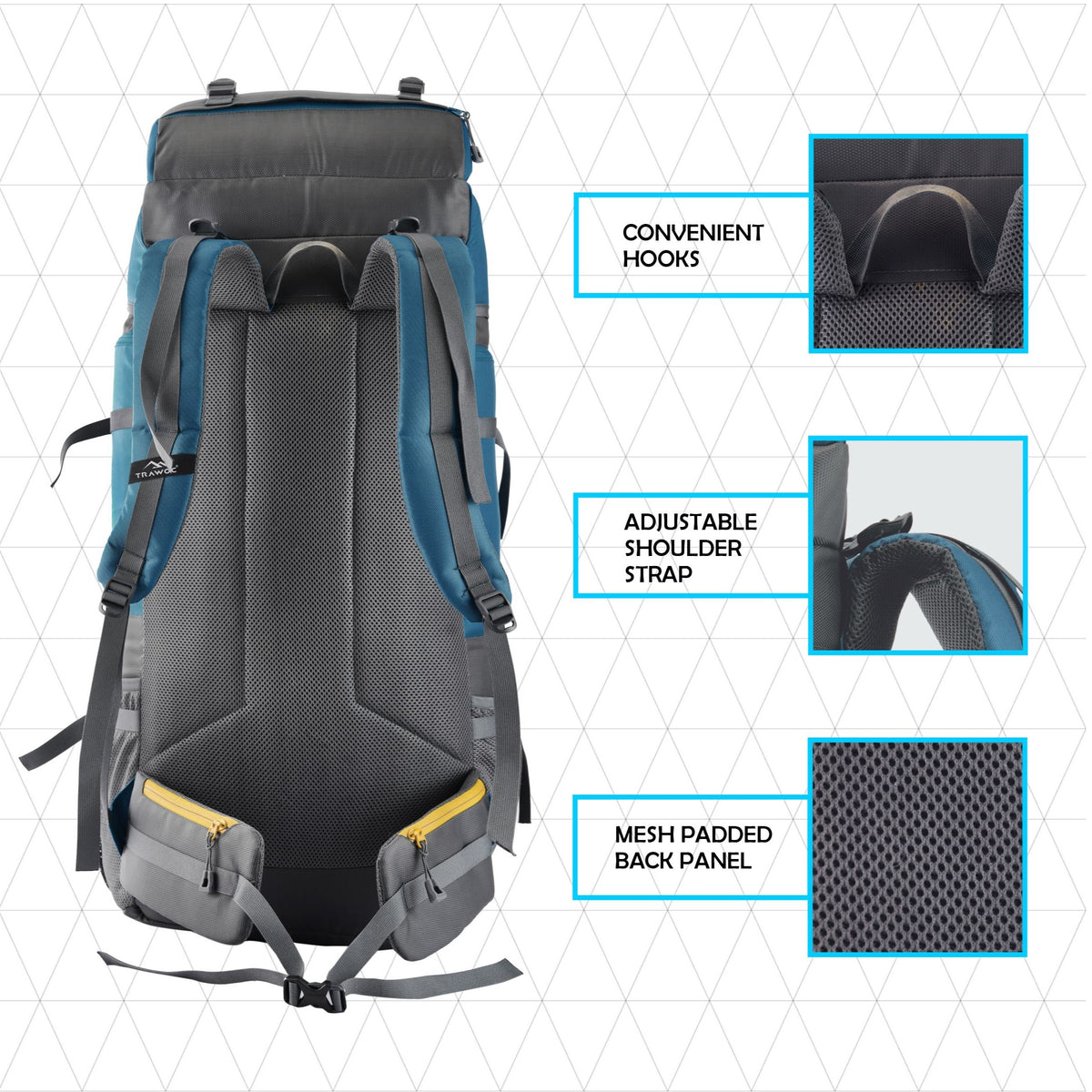 Stonex 60 L Backpack with Ergonomic Shoulder Straps & Lightweight Build, for men & women - Blue