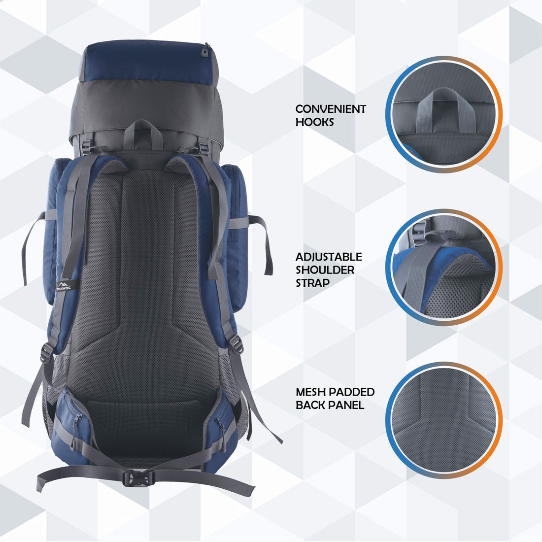 Vortex 60 L Travel Backpack with Laptop Compartment & Durable Zippers - Navy Blue