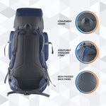 Vortex 60 L Travel Backpack with Laptop Compartment & Durable Zippers - Navy Blue