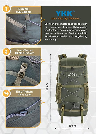 STEALTH 40L  Backpack for Men and Women,with Rain Cover & Shoe Compartment-Huntergreen