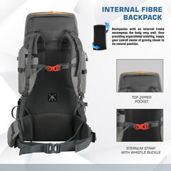 WILDQUEST 50L Travel Backpack  with Laptop Compartment, Rain Cover, Shoe Compartment-grey