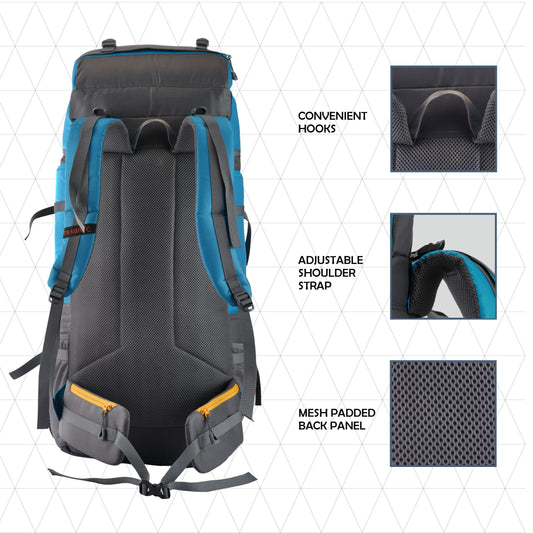 Stonex 60 L Backpack with Ergonomic Shoulder Straps & Lightweight Build, for men & women - Sky Blue