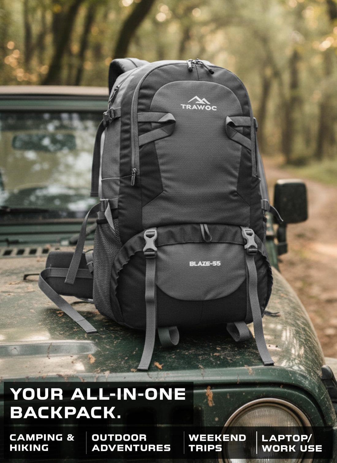 BLAZE 55 L Travel Backpack Daypack for Camping Hiking Trekking - Grey