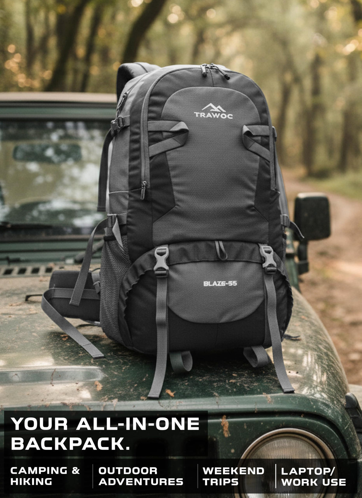 BLAZE 55 L Travel Backpack Daypack for Camping Hiking Trekking - Grey