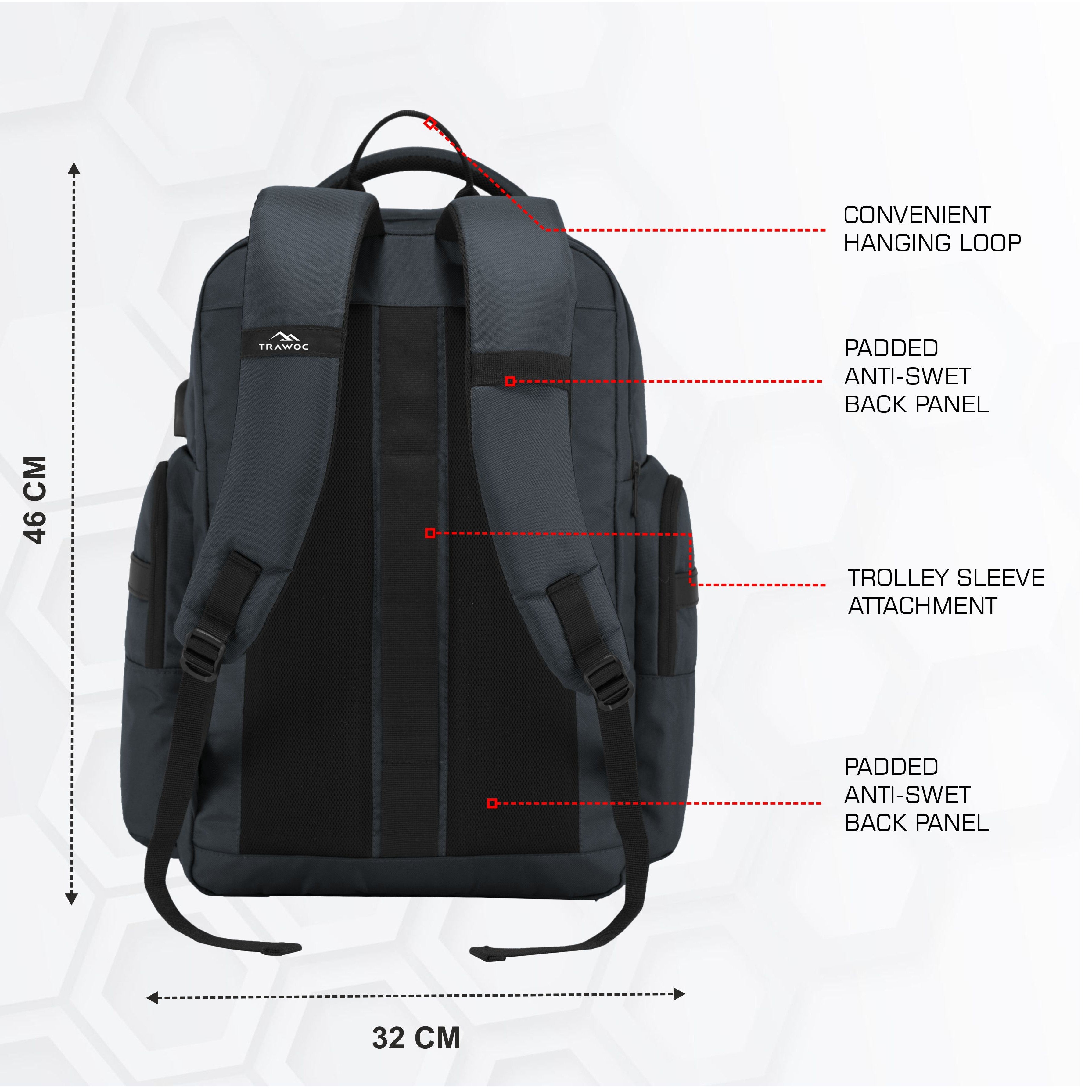 backpack padded laptop compartment TPB03 35L Laptop Backpack-Black |Water Resistant, Spacious Design, USB Charging Port