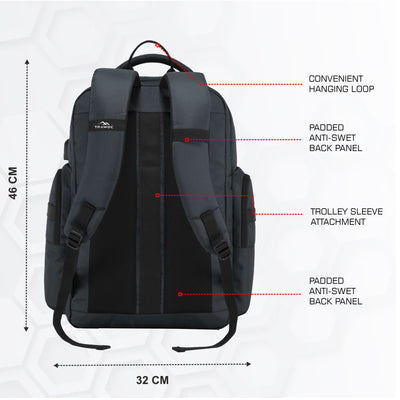 TPB03 - 30L  office & Travel Bag with 16-Inch Laptop Compartment, Suitcase-Style Opening, USB Charging - Grey