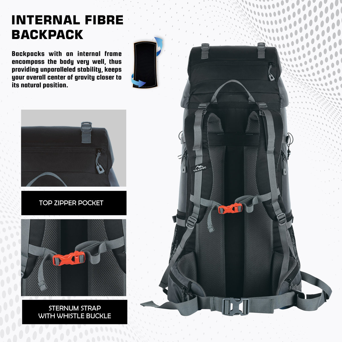 Venture Pro 65 L Travel Backpack with Rain Cover & with Laptop Compartment - Grey
