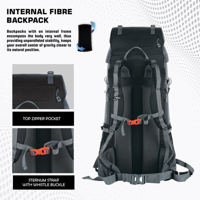 Venture Pro 65 L Travel Backpack with Rain Cover & with Laptop Compartment - Grey