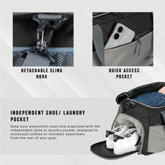 TMPB01 -  40L Duffle Bag, Travel Weekender Bag for men & women with Shoe Compartment, Water-Resistant -Black