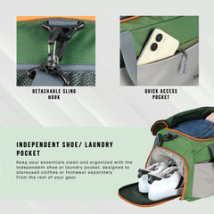 TMPB01 -  40L Duffle Bag, Travel Weekender Bag for men & women with Shoe Compartment, Water-Resistant -Green