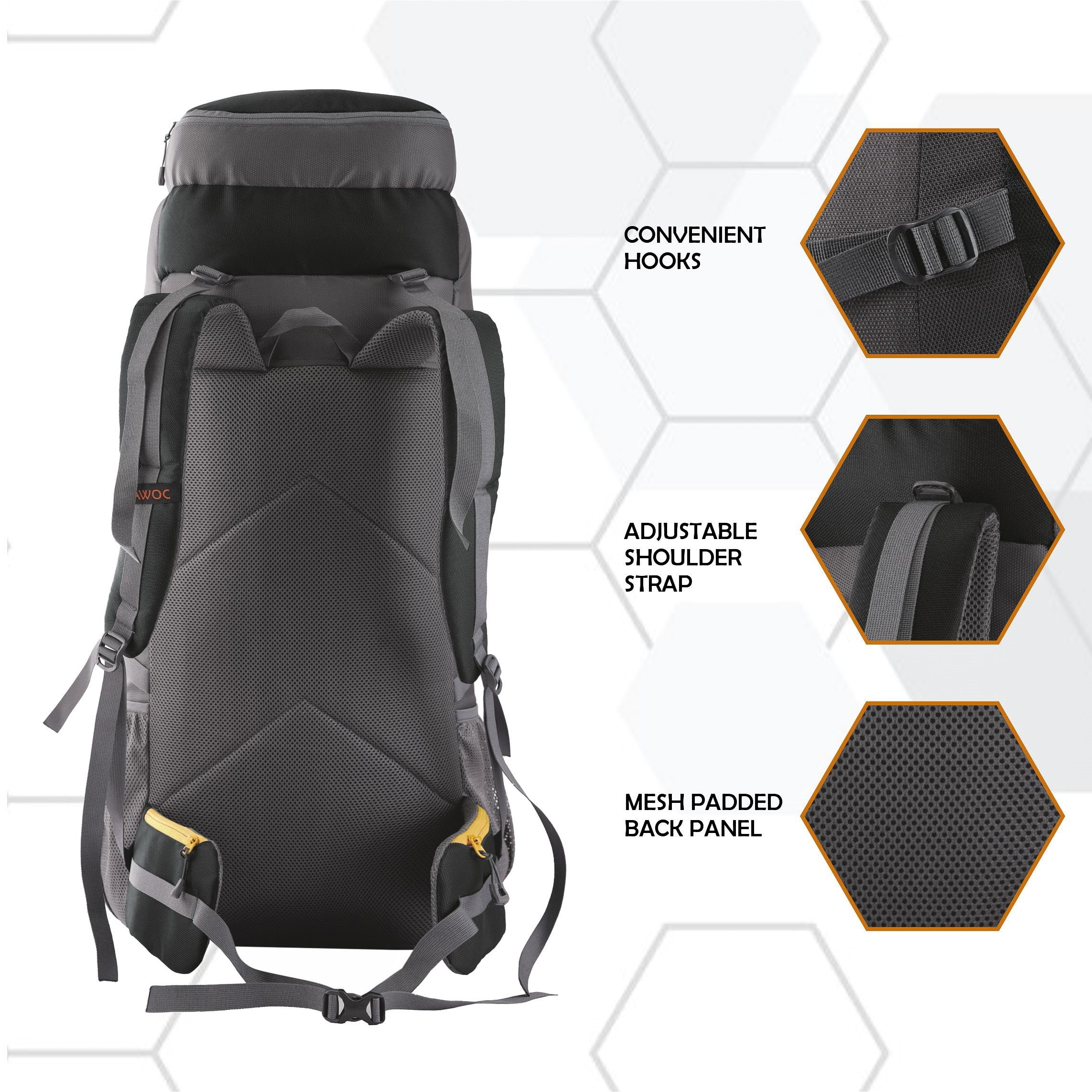 Omega 60 L Backpack with Lightweight Build & with Ergonomic Shoulder Strap - Black