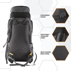 Omega 60 L Backpack with Lightweight Build & with Ergonomic Shoulder Strap - Black