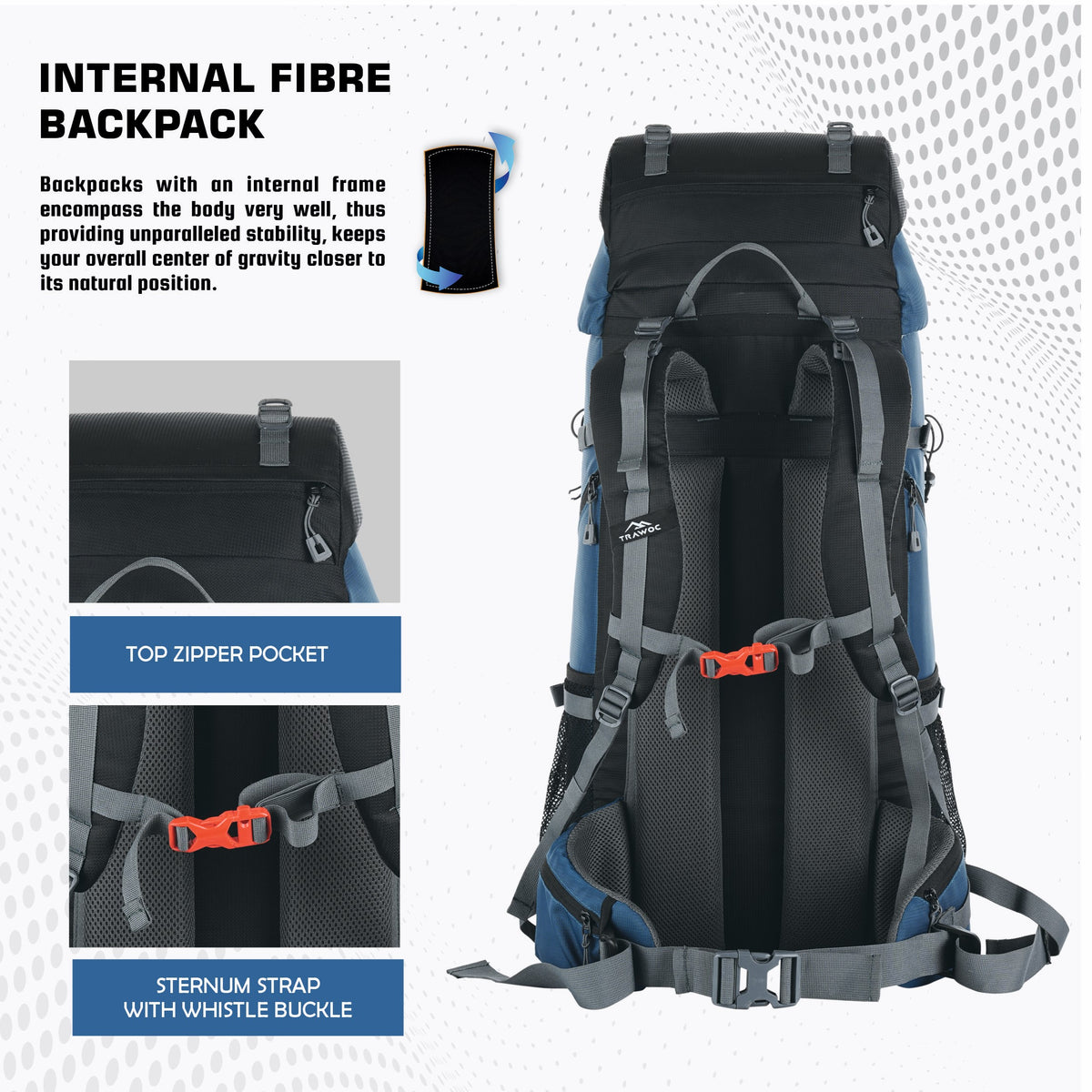 Venture Pro 65 L Travel Backpack with Rain Cover & with Laptop Compartment - English Blue